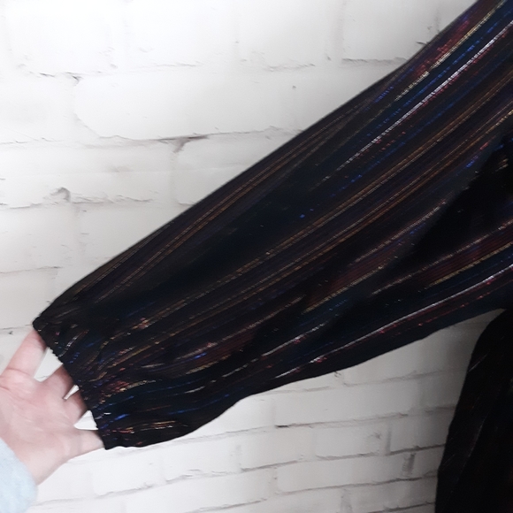 Apiece Apart Midi Dress Metallic Striped Rainbow Black 4 - Picture 4 of 9